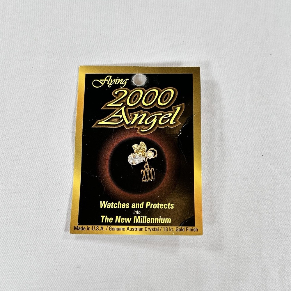 Flying 2000 Angel Austrian Crystal 18Kt Gold Finish Lapel Hat Pin USA Guardian